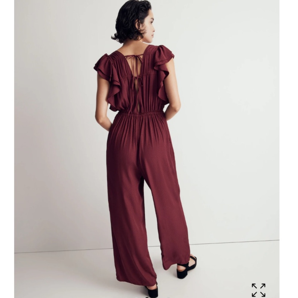 Madewell Wine Red Flutter-Sleeve Jumpsuit - Picture 7 of 14